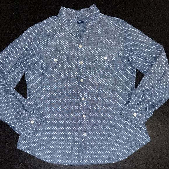 UEC OLD NAVY Blue White Polka Dot Long Sleeve Button-Up Chambray Shirt Sz M - Picture 2 of 8